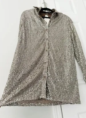 Flat White Sequin Tunic Dress, Size XS thumbnail 10