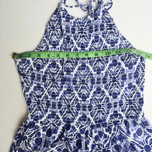 Patrons of Peace 41G Blue White Tile Print Halter Smocked‎ Wide Leg Jumpsuit S thumbnail 8