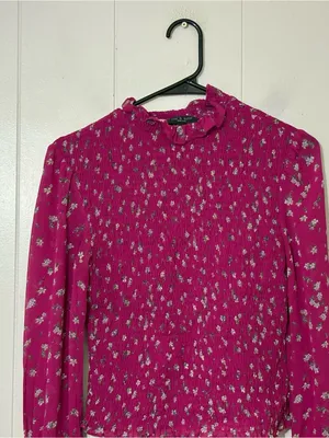 Rag & Bone Kayden Floral Smocked Blouse Pink Size S Mock Neck thumbnail 4