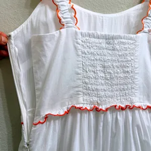 J.Crew White Cotton Scalloped-Trim‎ Tiered Midi Dress Size 0 Pockets Resortwear thumbnail 13