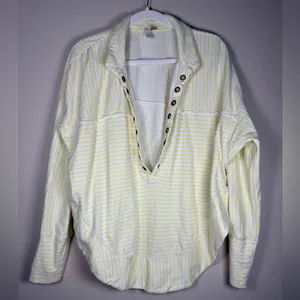Pilcro Anthropologie Spliced Henley Top Ivory / Oxalis Tint, size L thumbnail 5