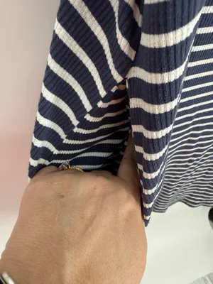 Umgee Striped T-Shirt Dress M Navy Blue White Yellow Mixed Stripe Raglan Mini thumbnail 5