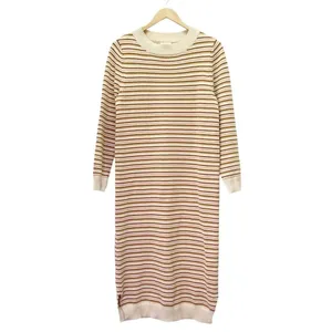 NWT Roolee Sweater Dress Small Cream Pink Brown Striped Knit Midi Long Sleeve thumbnail 3