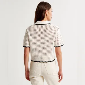 Abercrombie & Fitch women's crochet style button up polo size large thumbnail 3