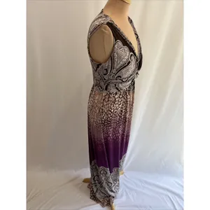 Soma Sleeveless Maxi Dress V Neck Brown‎ Purple Paisley Boho Resort Moody thumbnail 7