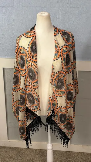 & Other Stories Womens Shawl Wrap Open Top SZ OSFM Orange Combo Tassel bottom 30” long thumbnail 1