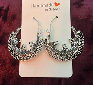 Handmade Silver Bohemian Earrings Hoops New thumbnail 3