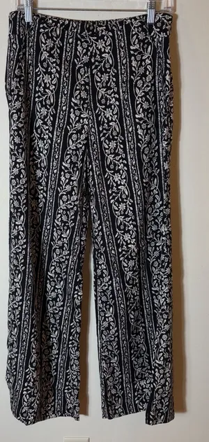 Abercrombie & Fitch Black Floral Print Wide Leg Boho Casual Pants Size‎ 2 thumbnail 1