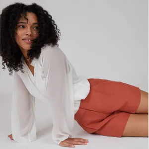 Aritzia Wilfred Fable‎ High-Rise Pleated Linen Mini Shorts Moroccan Spice Size 2 thumbnail 2