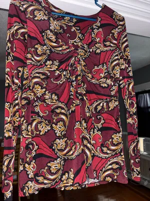 Apt. 9 Blouse Women's Size Small Burgundy Long Sleeve Floral Baroque Foliate thumbnail 4