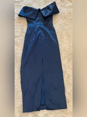 NEW Betsy & Adam Off the Shoulder Mikado Dark Slate Gown Sz 10 thumbnail 7