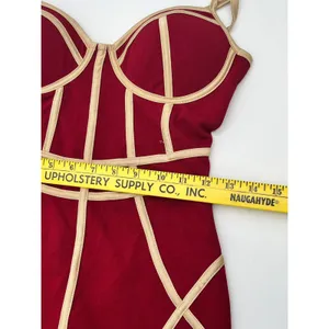 BLASHE Bodycon Dress Sz Small Burgundy Tan Bustier Bandage Spaghetti Straps Sexy thumbnail 7