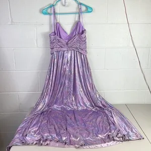 Mac Duggal RTR Ieena Purple Pleated Gown Metallic Strappy Satin iridescent thumbnail 6