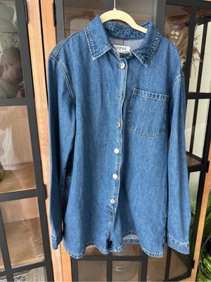 PARKE denim romper long sleeve button up playsuit collar patch dark wash thumbnail 6