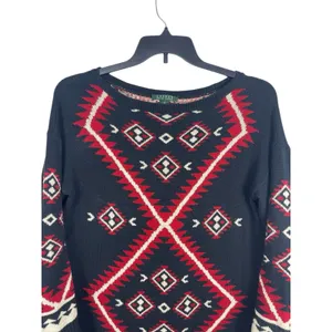 Lauren Ralph Lauren Southwestern Aztec Black Red Knit Sweater Womens M READ thumbnail 4