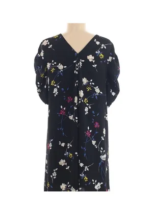 Halogen Black Floral V-Neck Swing Mini Dress thumbnail 6