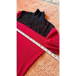 August Silk Heritage Sweater Red Black Velvet Mesh Mock Neck M thumbnail 7