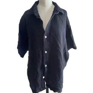 PacSun Women's Black Cropped Boxy Gauze Camp Shirt Large Button Up Resort thumbnail 9