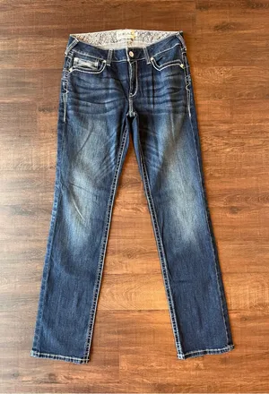 Ariat REAL Straight Leg Jeans Womens 32 XL Blue Dresden Real Mid Rise Straight thumbnail 1