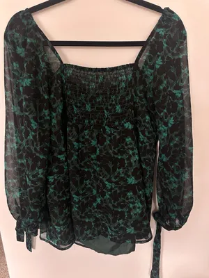 Isabel Maternity by Ingrid & Isabel Green Floral Long Sleeve Chiffon Blouse Size thumbnail 1