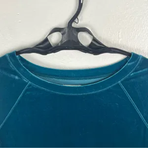 AERIE Teal Long Sleeves Cozy Soft Velvet Velour Top Size Medium Casual Neutral thumbnail 7