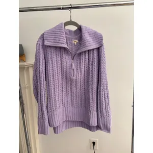 Aerie Lavender Cable Knit Quarter Zip Sweater Oversized Mock Neck Pullover thumbnail 4