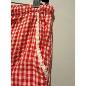 Aerie Seersucker Lounge Pajama Pant XL Red White Gingham Check Crochet Trim Boho thumbnail 3
