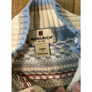 Woolrich Womens Fair Isle Quarter Zip Sweater Blue Cream Ramie Cotton Size M thumbnail 6