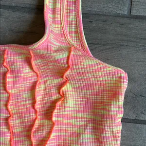 Bershka Neon Pink and Yellow Striped Top thumbnail 4
