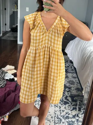 Yellow Plaid Dress Size M thumbnail 6
