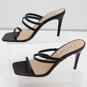 Steve Madden Womens Black Snakeskin Embossed Square Toe Strappy Heels 8.5 thumbnail 1