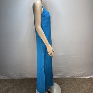 Hilo Turquoise Linen Slip Dress Maxi Sundress‎ Size M Side Slit V-Neck Pockets thumbnail 7