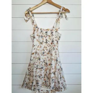 Princess Polly Ivory Floral Print Tie Shoulder Ruffled Hem Sleeveless Mini Dress Size 6 thumbnail 4