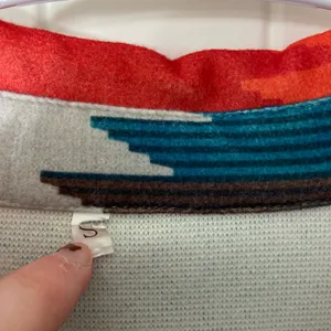 NWOT women’s Aztec tribal blue orange chest pocket button up‎ jacket high low S thumbnail 3
