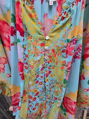 Fig & Flower Floral Blouse Boho Sheer 3/4 Sleeve Colorful Top Large thumbnail 4