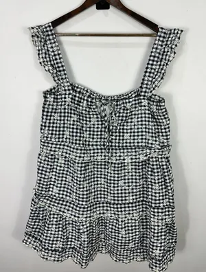 Altar'd State Gingham Cottagecore‎ Mini Dress Large Blue Tie Front Coquette thumbnail 1