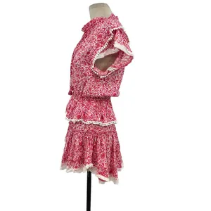 Misa Los Angeles‎ Lilian Dress Tiered Ruffle Animal Floral Print Pink Size XS thumbnail 8