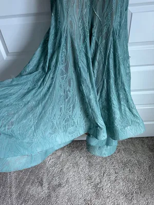 Mac Duggal 79291 Beaded Illusion Long Sleeve Plunge Neck Gown NWT 10‎ Sage thumbnail 8