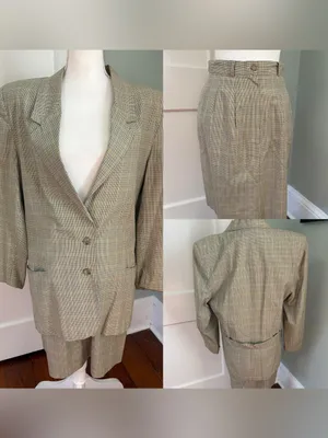 Vintage 1990s Ann Taylor Plaid Skirt Suit Set Yellow Blue Size 8 / 10 Cotton thumbnail 2