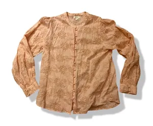 Women’s Let Me Be Pink Lotus Flower & Fish Patterned Button Down Shirt Size S thumbnail 1