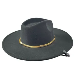 Women's Black Gold Chain Faux Suede Strap Panama Western Cowboy Hat One Size thumbnail 2