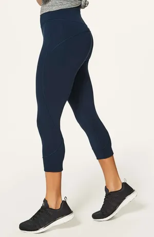 Lululemon In Movement Crop Navy Blue Athletic Leggings Everlux 19" Size 8 thumbnail 1