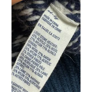 American Eagle Fair Isle Heart Wool Alpaca Blend Pointelle Sweater XL Navy Blue thumbnail 4