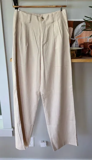 Stradivarius Cream Khaki Linen Blend Tailored Dress Pants Size 6 thumbnail 1