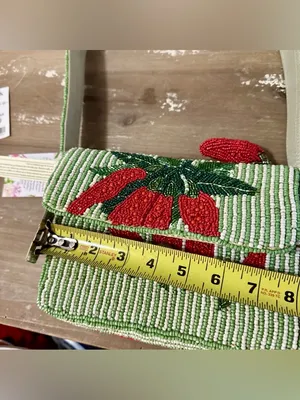 Viral Made in India Red Hot Chili Pepper Beaded Striped Shoulder Bag Charm NWT thumbnail 11