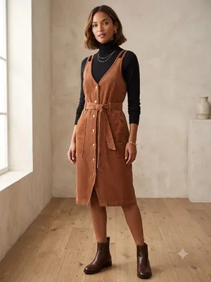 OAT Corduroy Button Front Granola Girl Boho Midi Dress Medium. Tie Wais thumbnail 2