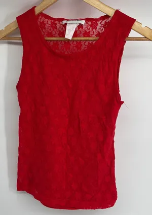 Connected Y2K Red Lace‎ Tank Top Women's Size Small Sleeveless Sheer Floral thumbnail 1