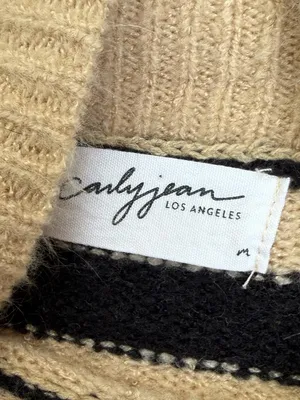 CARLY JEAN LOS ANGELES Turtleneck Sweater Black Tan Stripe Medium thumbnail 6