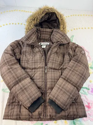 Columbia Womens Brown Plaid‎ Down Puffer Jacket Faux Fur Hood Size M thumbnail 1
