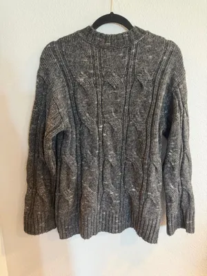 American‎ Eagle Sweater Cable Knit XS Grey Oversized Chunky Fisherman Pullover thumbnail 6